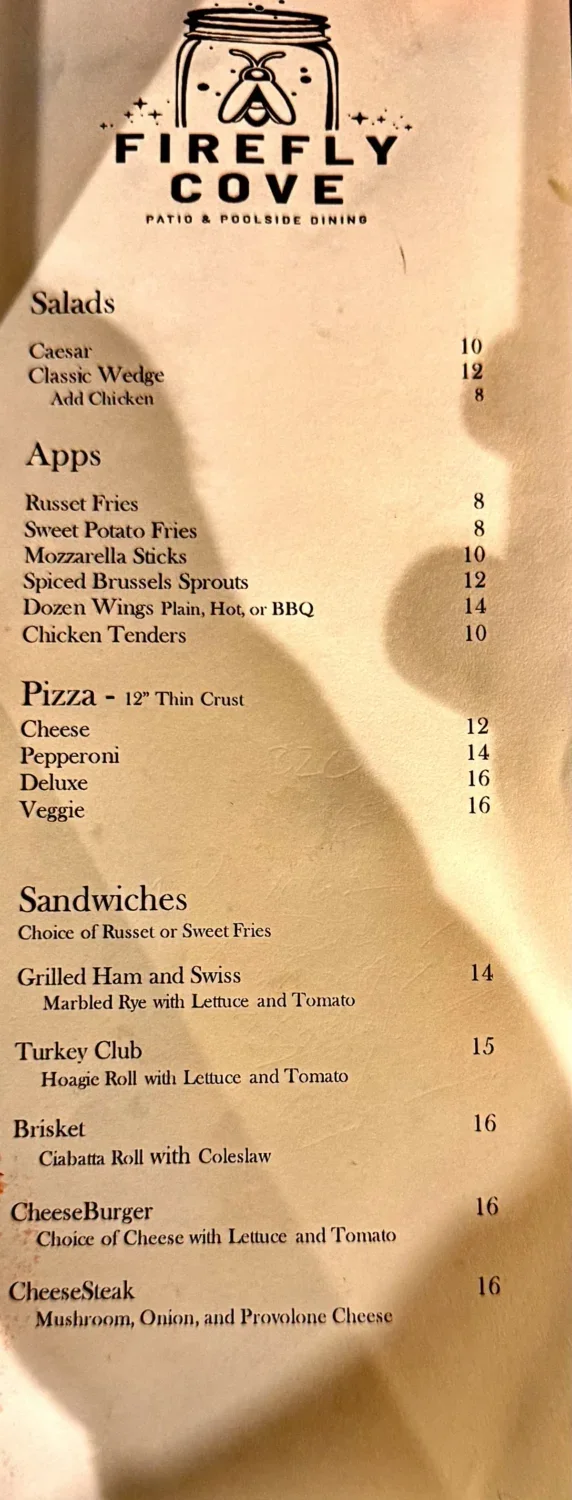 Firefly Cove menu Embassy Suites in Gatlinburg