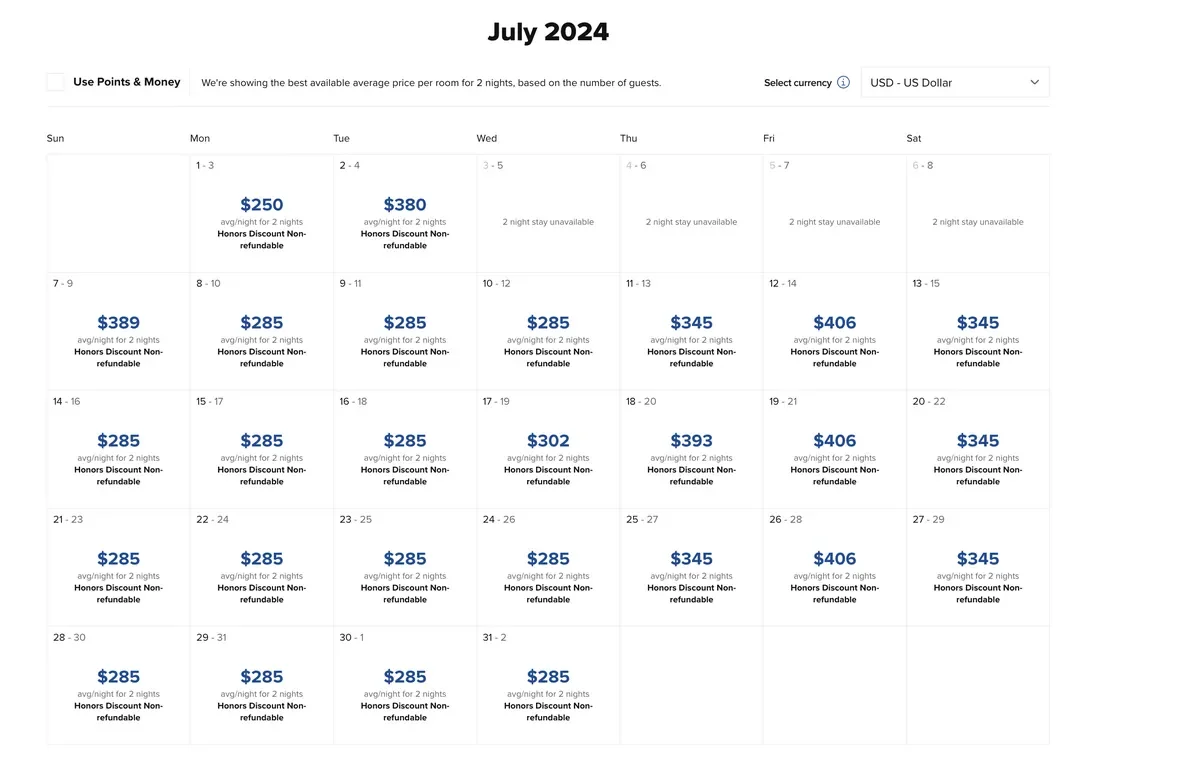 calendar of prices embassy suites gatlinburg