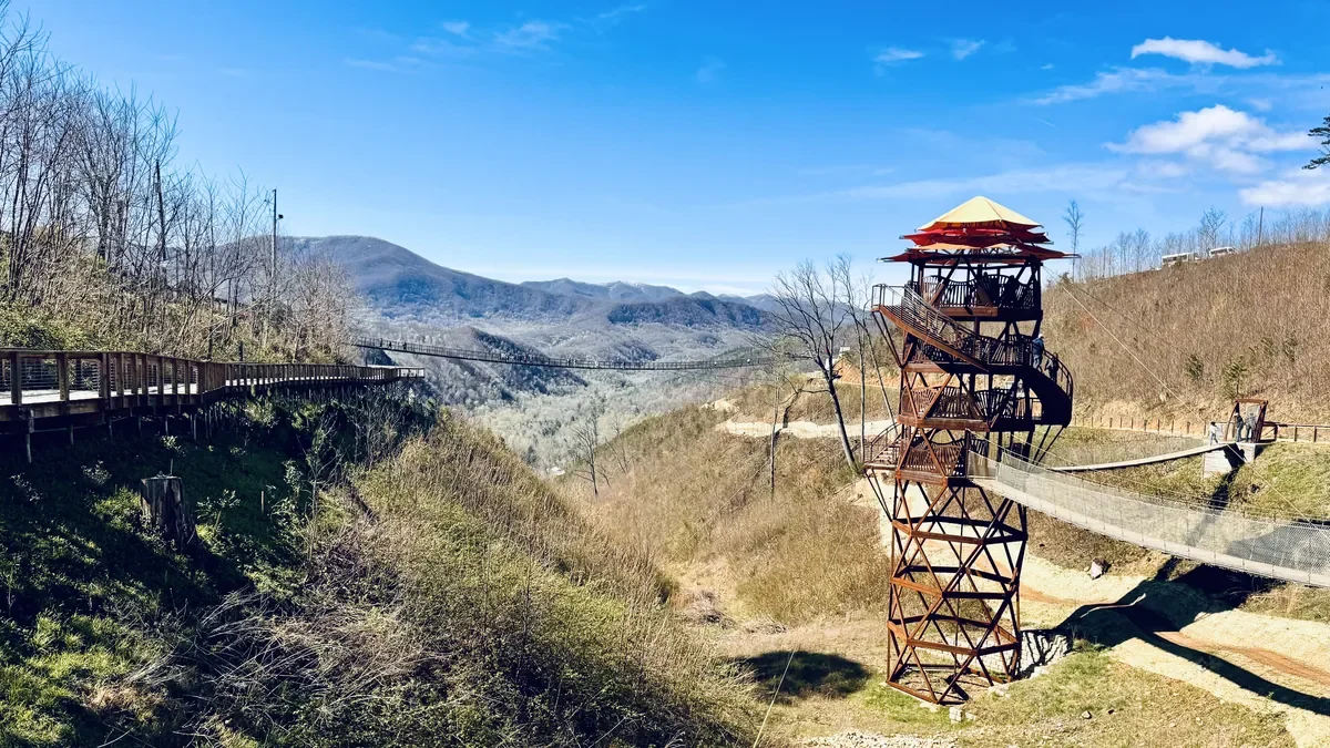 tulip tower from a distance at skypark gatlinburg