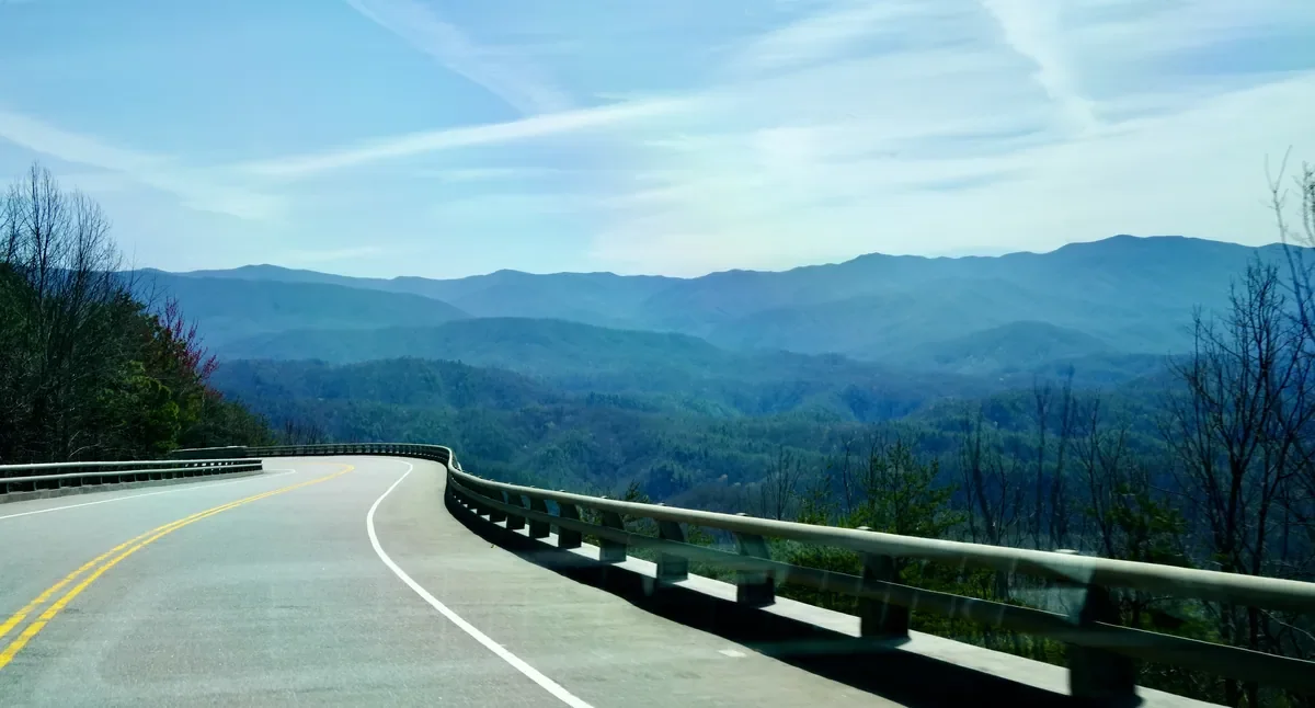 foothills parkway view of downhill part of road with valley in distance