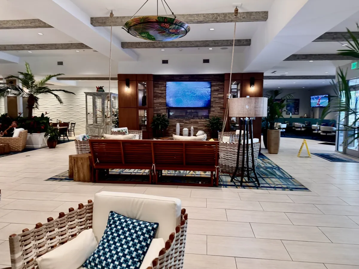 lobby with tropical decor at hotel