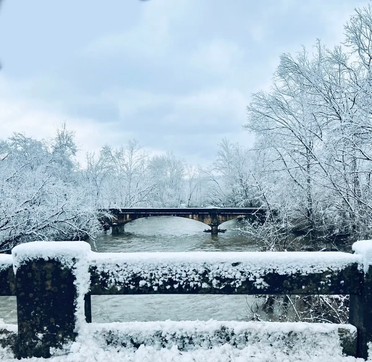 Icy Bridge Along The Little River