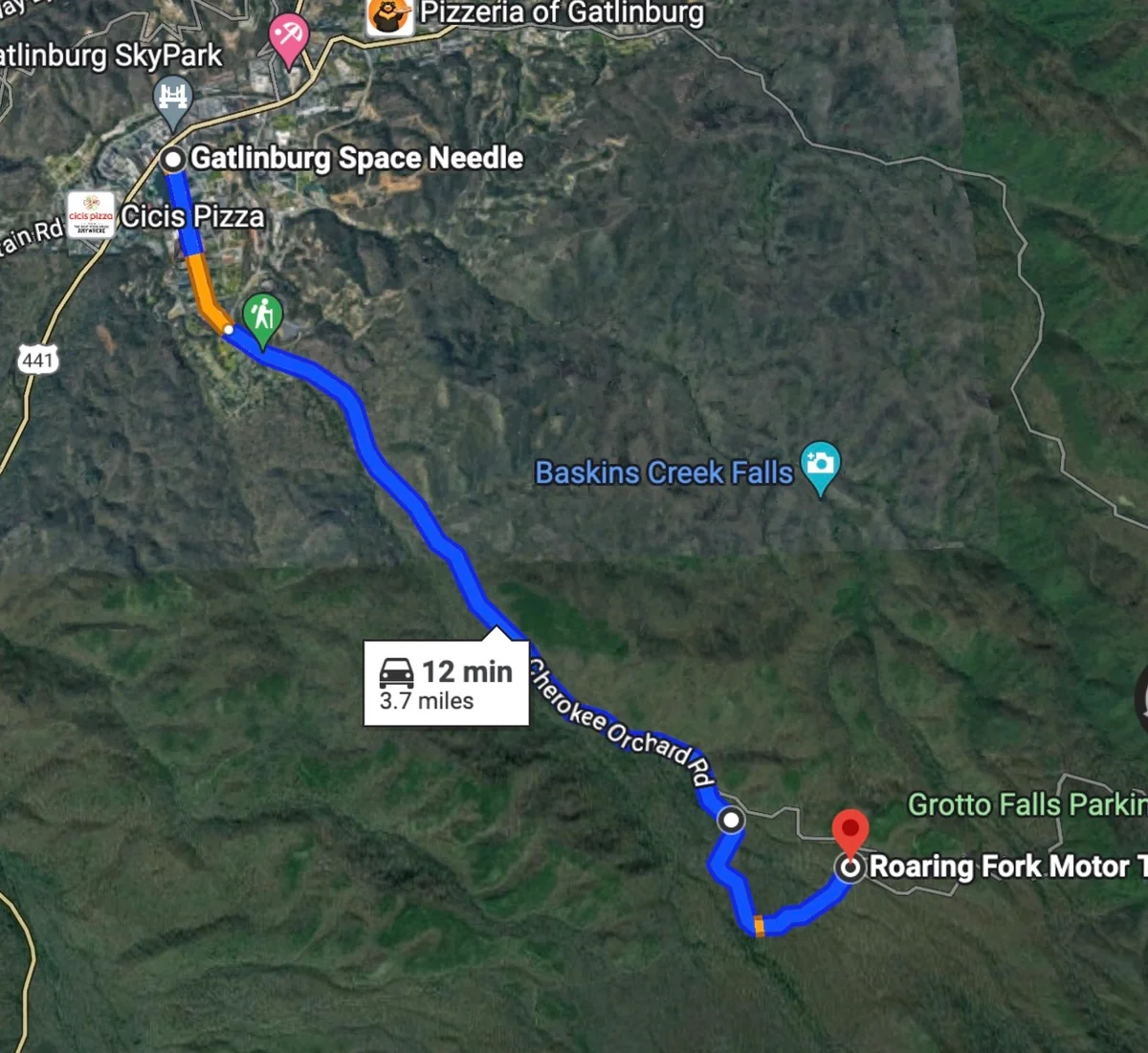 Map to Roaring Fork entrance