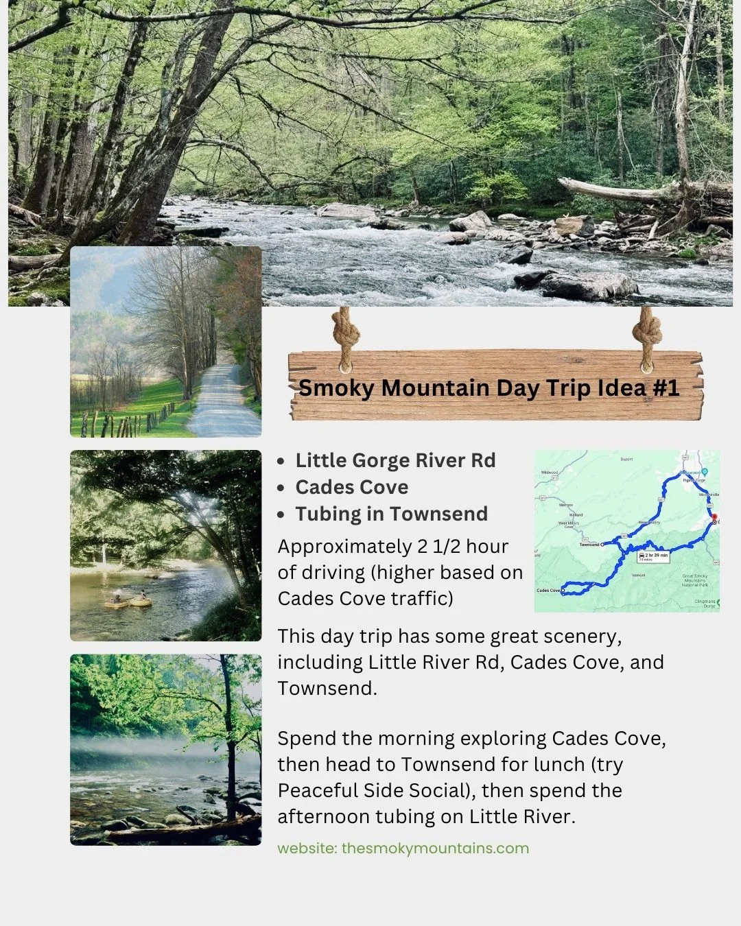 Smoky Mountain Day Trip Idea #1: Little River Rd, Cades Cove, Townsend
