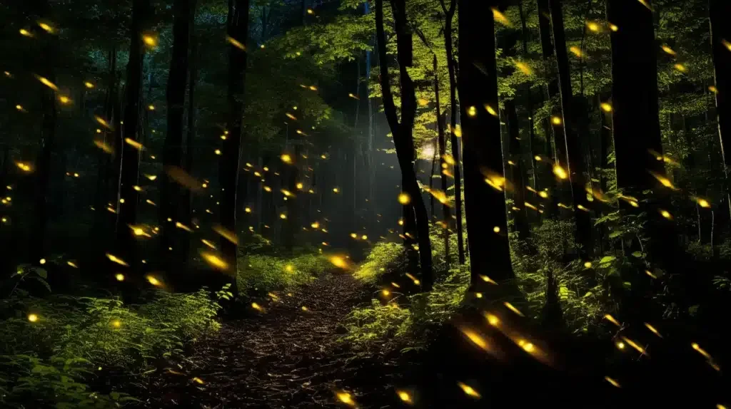 forest view of fireflies at elkmont campground's syncronous fireflies