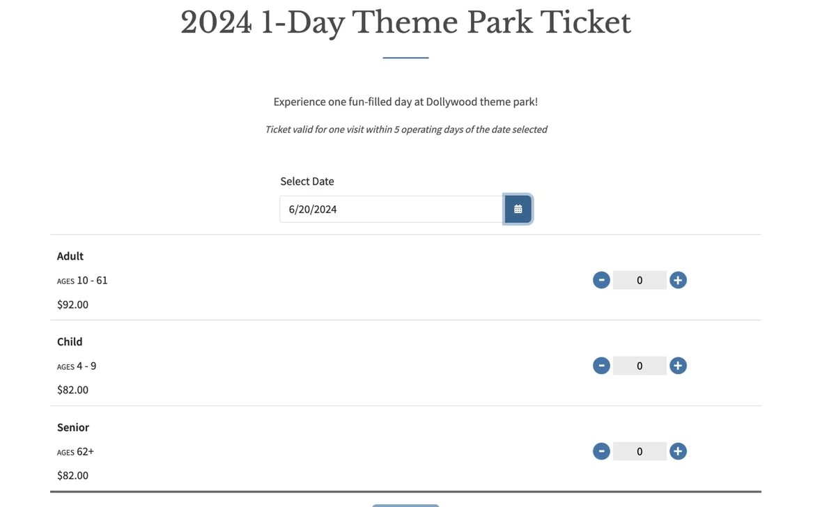 Dollywood Tickets prices