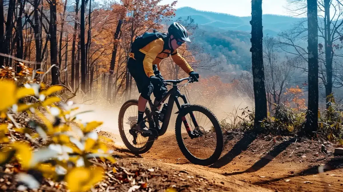 bike at wildside Smoky Mountain Adventure Park with smoky mountains in background