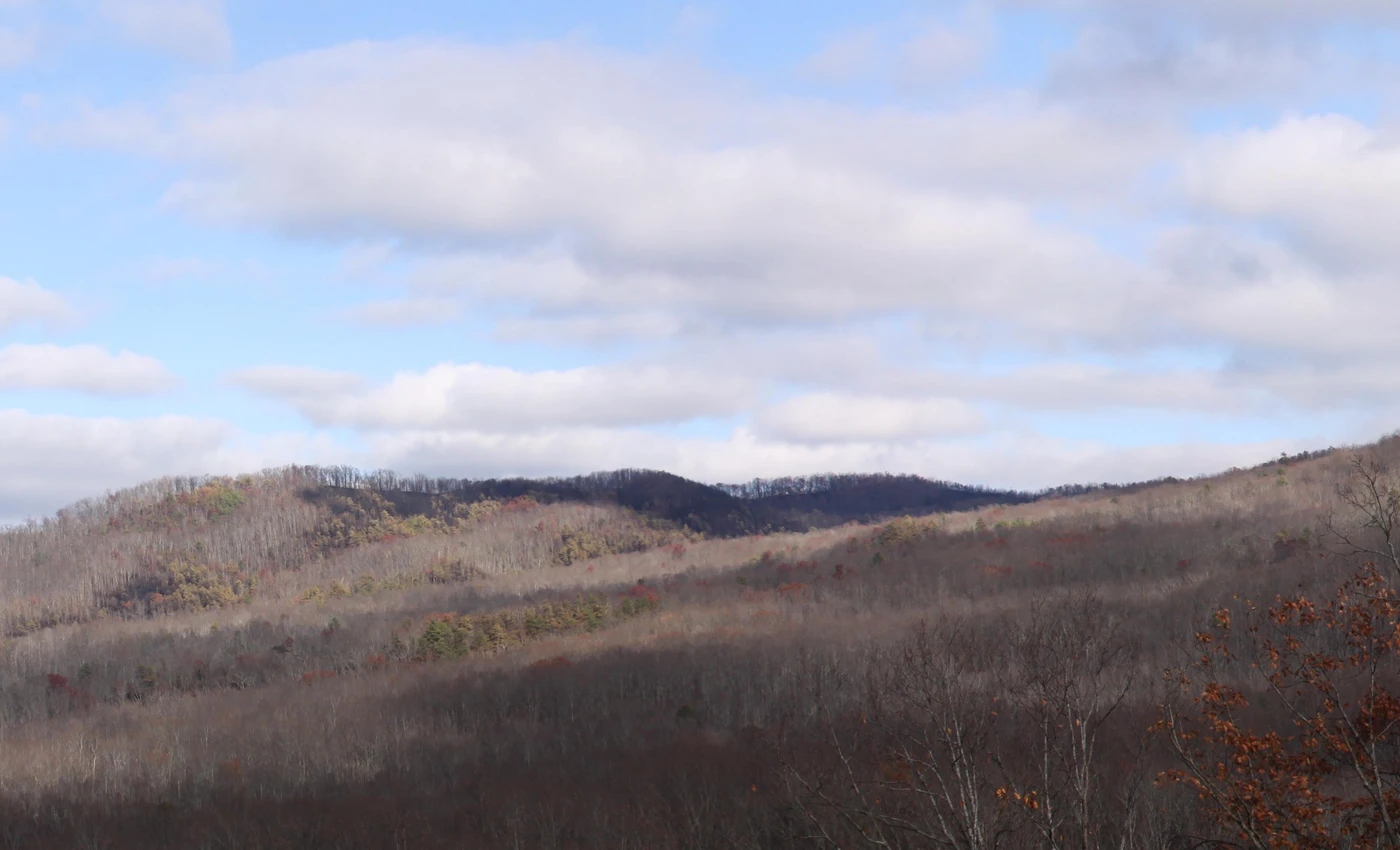Post-fire panorama of burned ridges in Great Smoky Mountains National Park