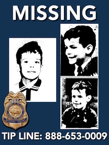 National Park Service missing-person poster showing three childhood photographs of Dennis Lloyd Martin