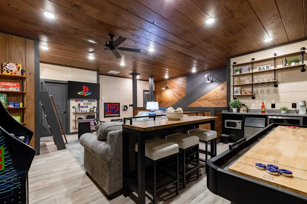 Game room with modern entertainment setup