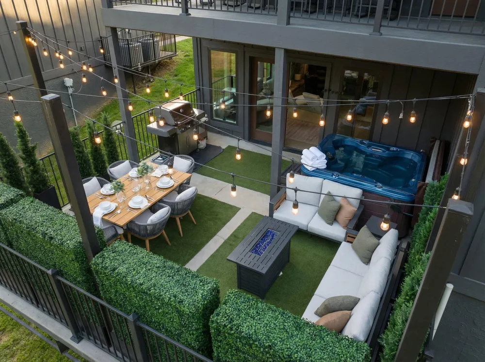 Outdoor seating area with dining table