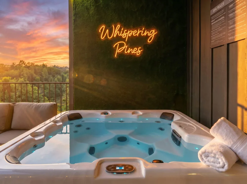 Hot tub with sunset view