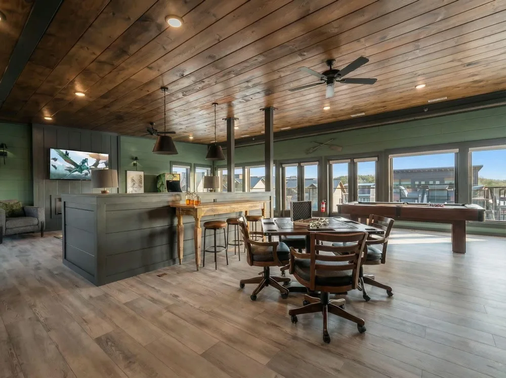 Spacious cabin interior with dining area