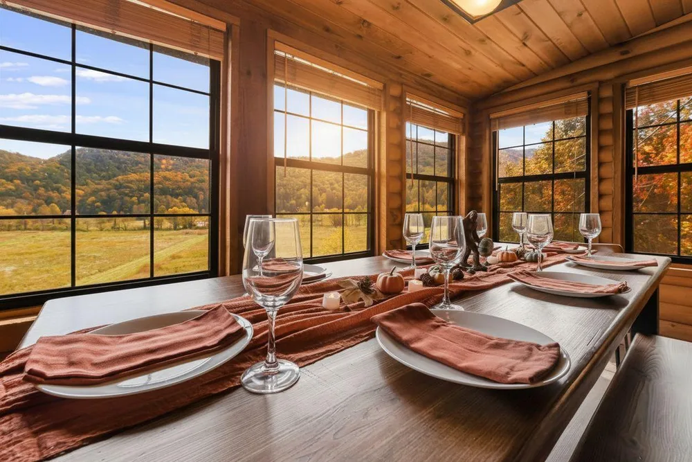 Dining area with scenic mountain view