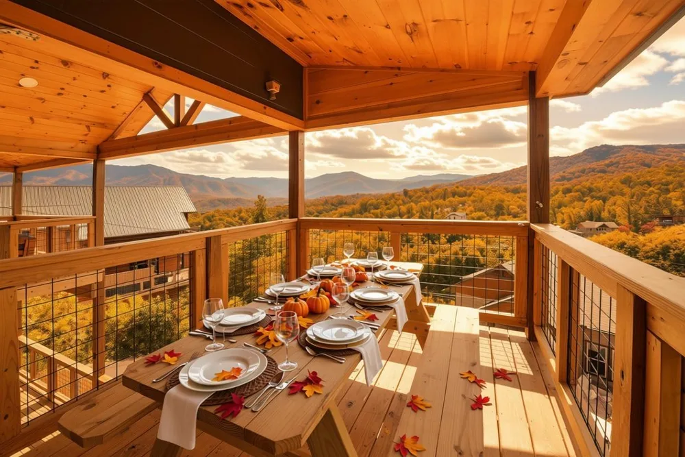 Outdoor dining area with mountain view