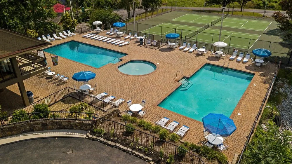Swimming pool and tennis court area