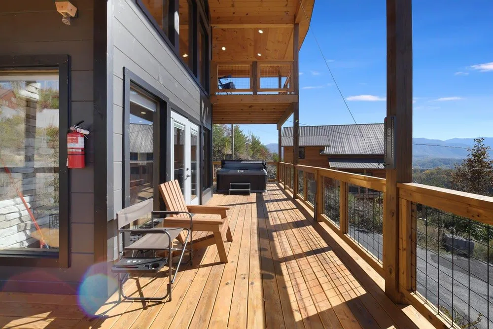 Spacious deck with mountain view