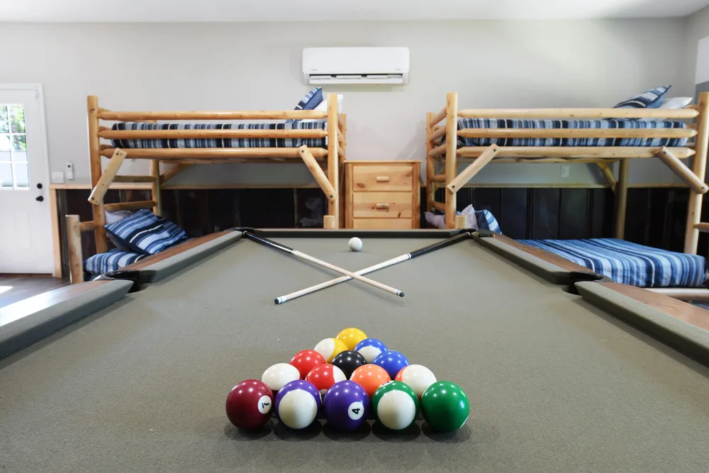 Billiard table and bunk beds area