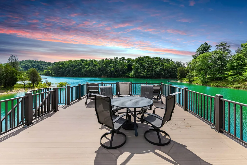 Dockside patio with lakeside views