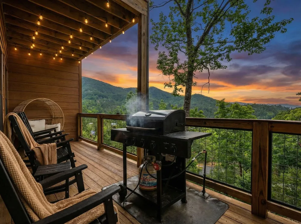 Porch with grill and mountain view