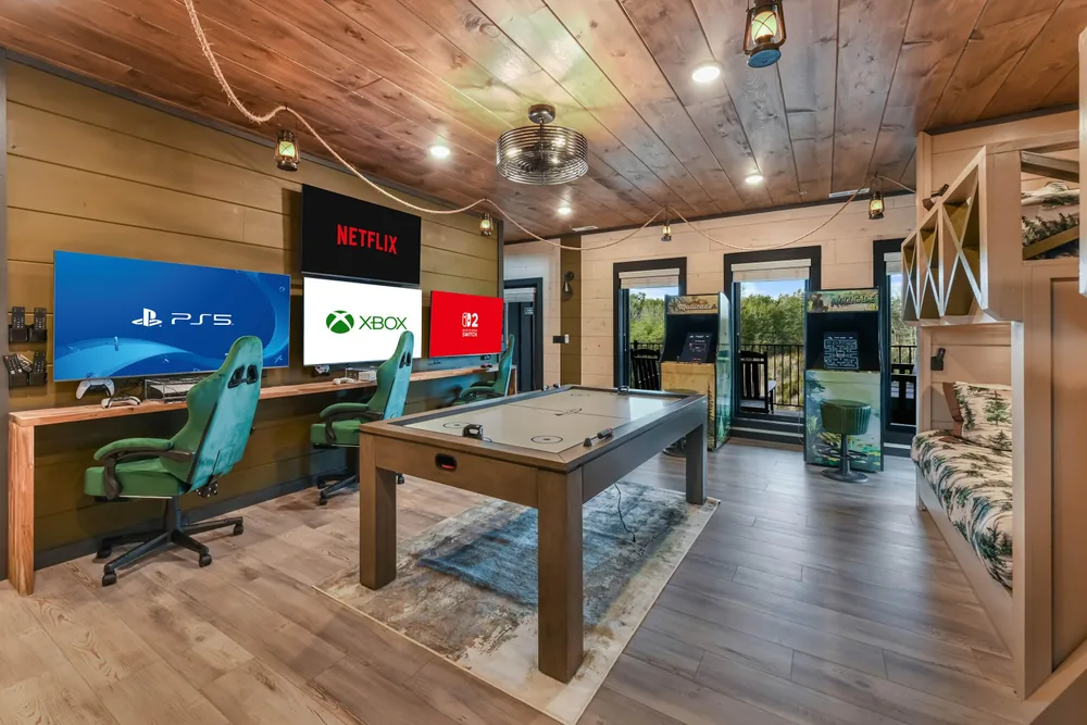 Game room with console and arcade setup