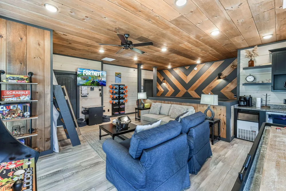 Cozy living area with gaming setup