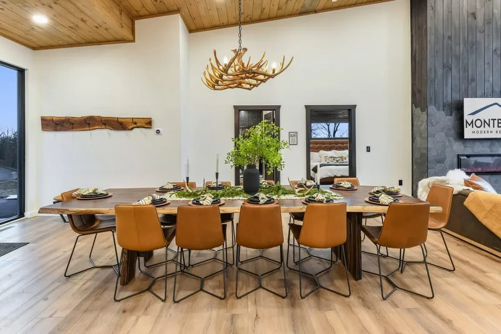 Dining area with rustic wood accents