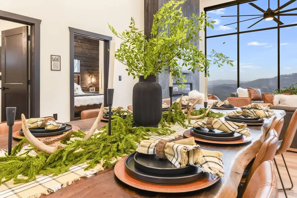 Dining table set with mountain view