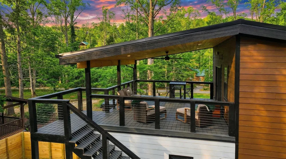 Spacious deck overlooking wooded area