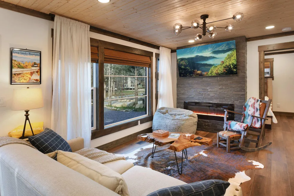 Cozy living room with fireplace setup