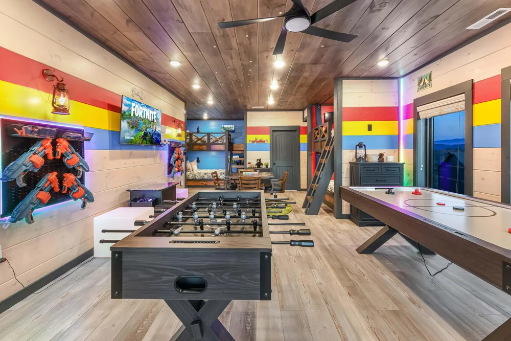 Game room with foosball and air hockey