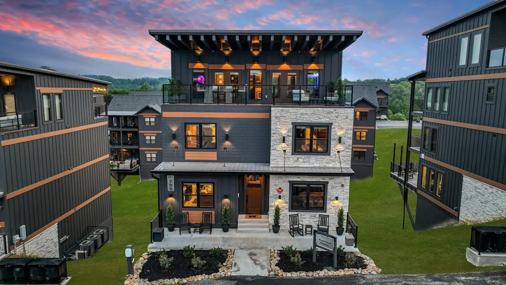 Modern cabin with outdoor seating area