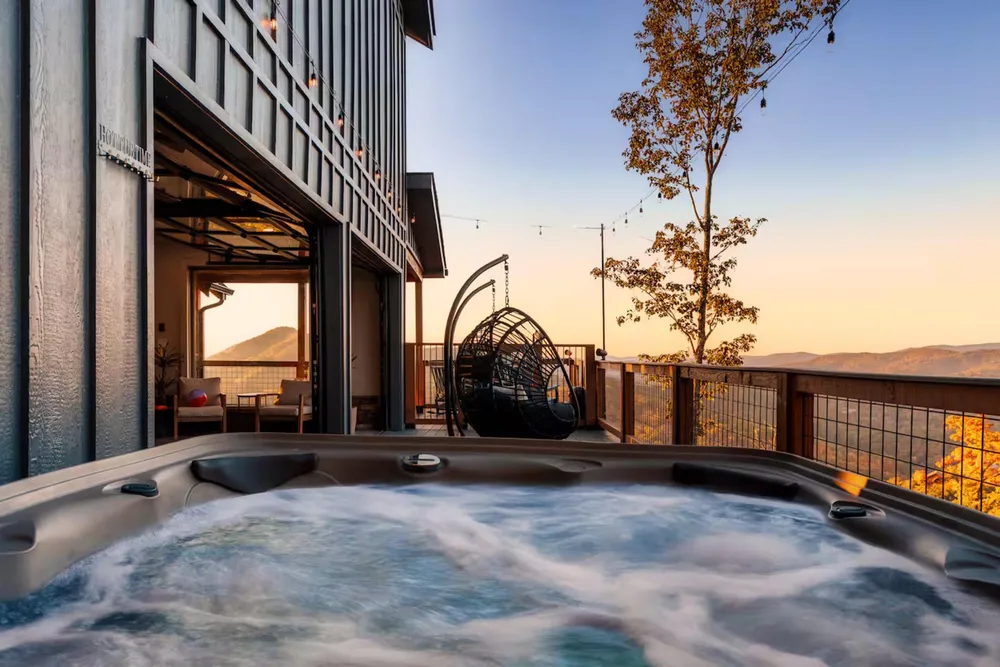 Hot tub with mountain sunset view