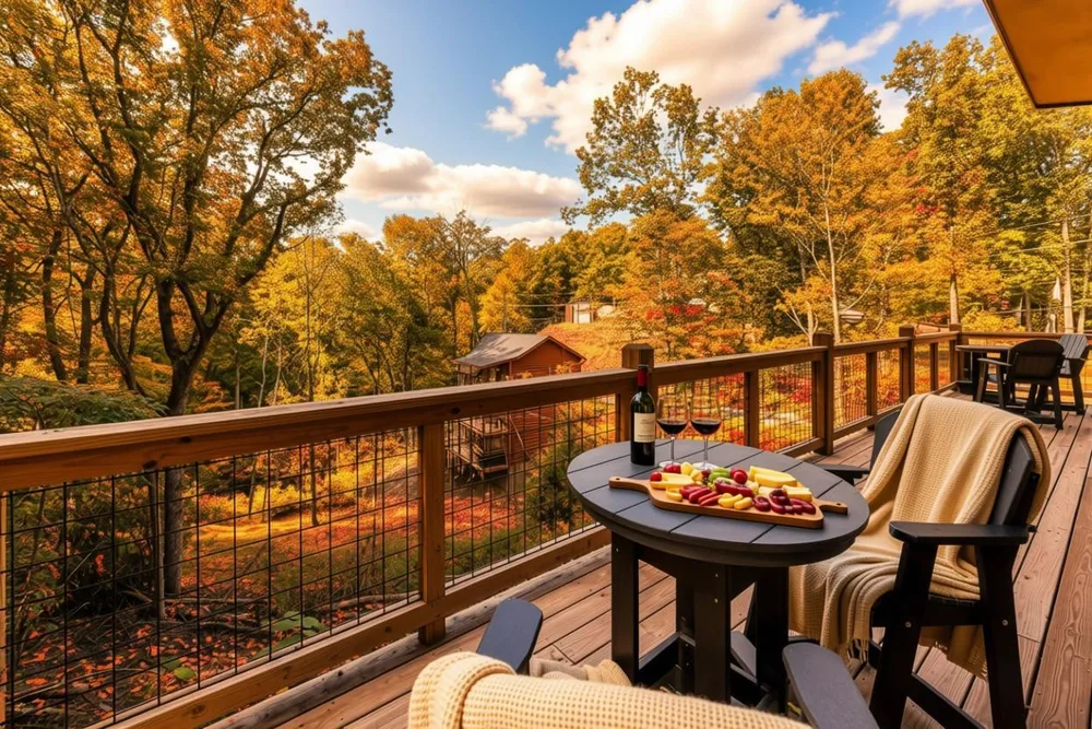 Deck with wine and cheese platter