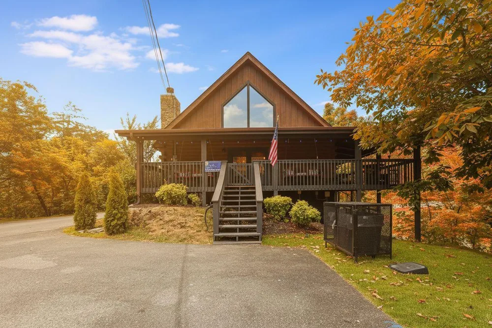 Mountain cabin with front porch and garden
