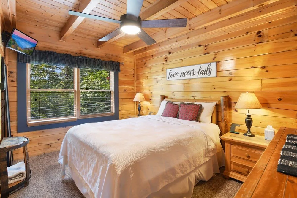 Cozy bedroom with wooden accents