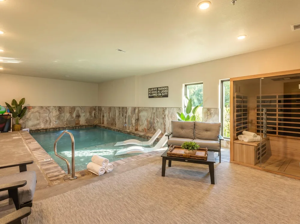Indoor pool and sauna area