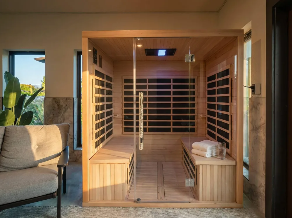 Infrared sauna with seating area