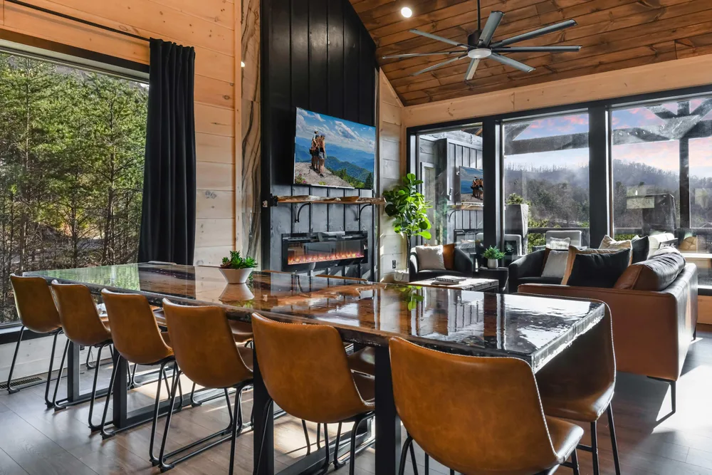 Spacious dining area with mountain views