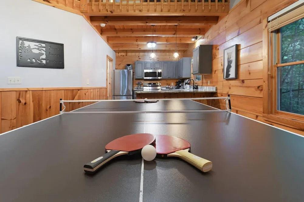 Indoor ping pong table in cabin