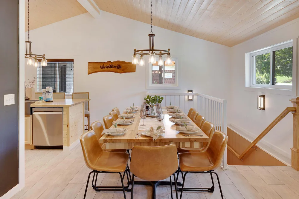 Dining area with large wooden table