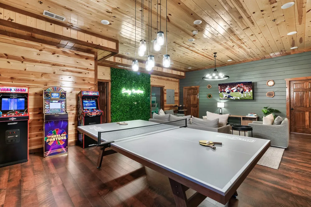 Game room with ping pong and arcade games