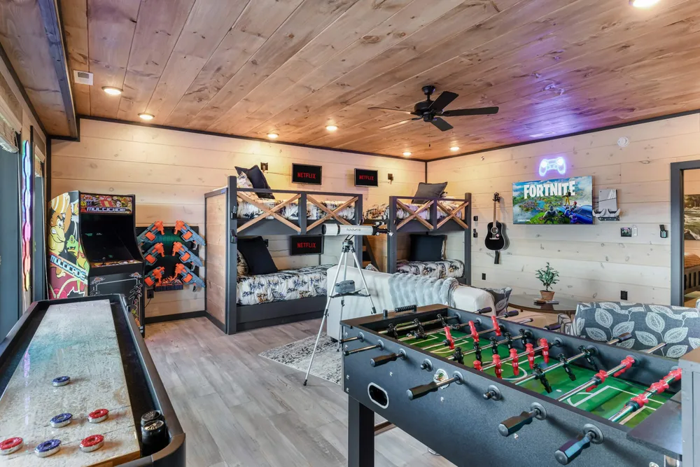 Game room with foosball and arcade games