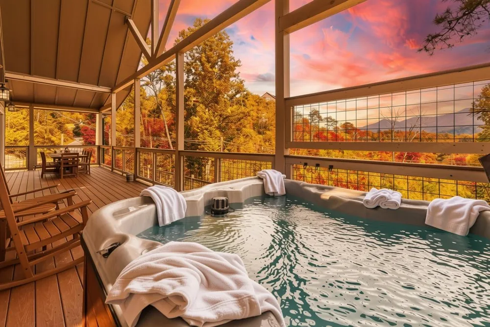 Hot tub on deck with scenic view