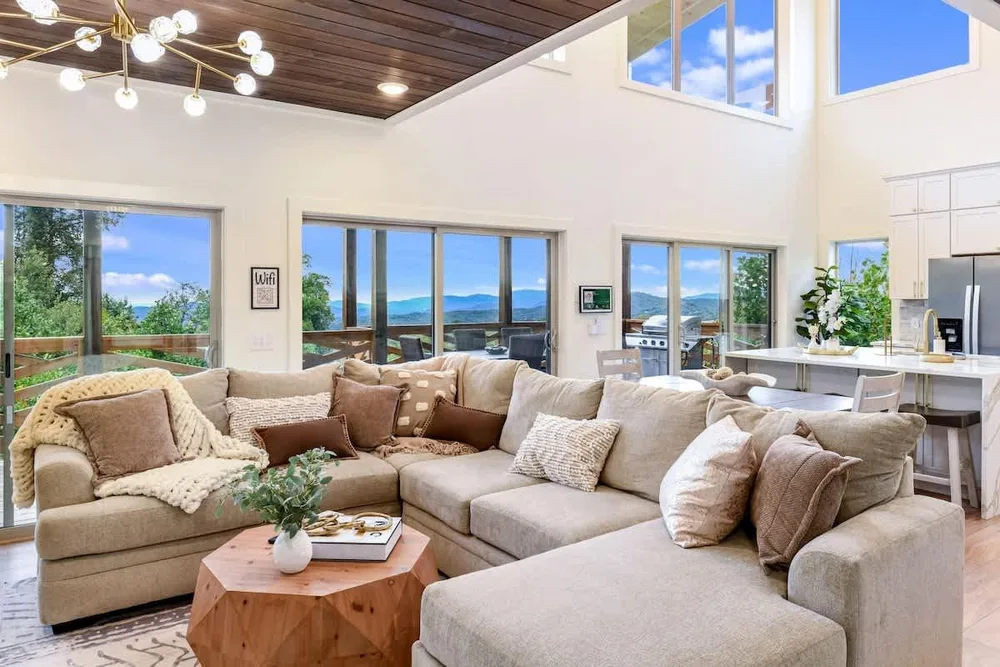 Spacious living room with mountain views
