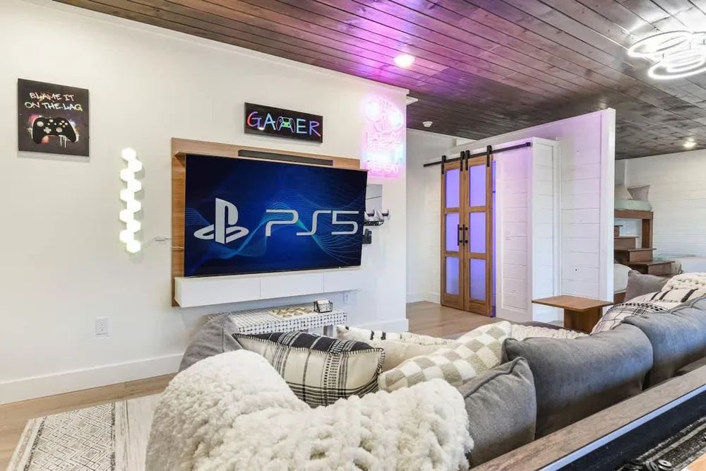 Modern gaming lounge with PlayStation 5